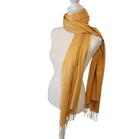 Vintage Bijoux Terner Scarf Wrap 100% Faux Pashmina Gold Scarf 84 X 30 In - Picture 1 of 3